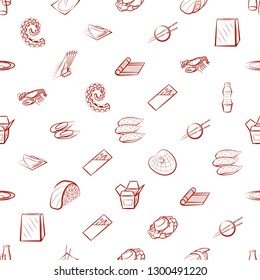 Japanese food, Seafood and Table setting set. Background for printing, design, web. Usable as icons. Seamless. Binary color.