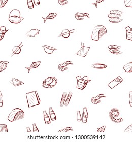 Japanese food, Seafood and Table setting set. Background for printing, design, web. Usable as icons. Seamless. Binary color.