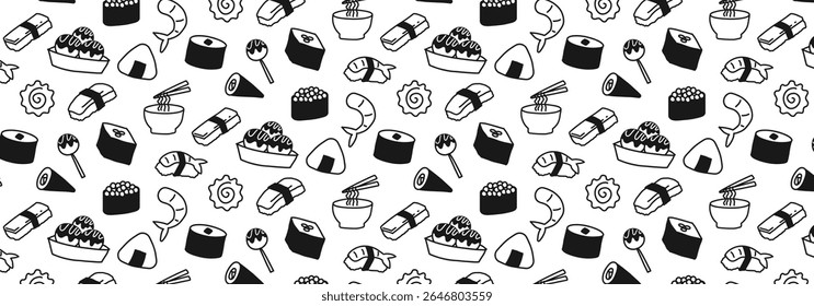 japanese food seamless pattern doodle hand drawing cute kawaii sushi