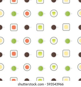 Japanese food seamless pattern. Sushi with avocado and fish.
