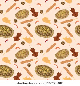 Japanese food seamless pattern. Vector background. 