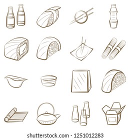 Japanese food set. Background for printing, design, web. Usable as icons. Seamless. Color.