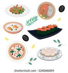 Japanese food set in flat style.	