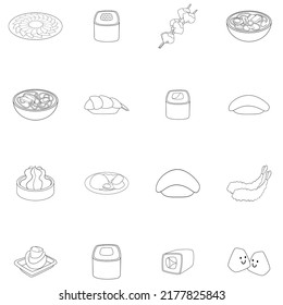 Japanese food set icons in outline style isolated on white background