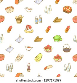 Japanese food and Snacks set. Background for printing, design, web. Usable as icons. Seamless. Colored.