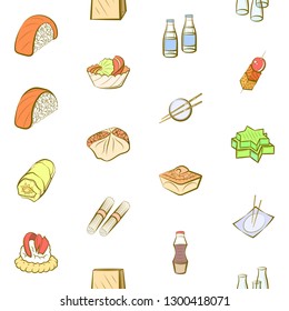 Japanese food and Snacks set. Background for printing, design, web. Usable as icons. Seamless. Colored.