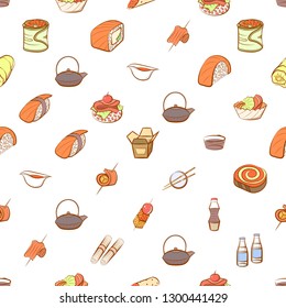 Japanese food and Snacks set. Background for printing, design, web. Usable as icons. Seamless. Colored.