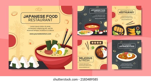 Japanese Food Social Media Post Template Flat Cartoon Background Vector Illustration