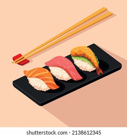japanese food sushi and chopsticks