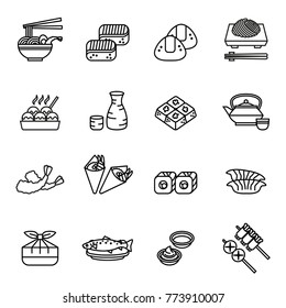 Japanese Food Sushi Collection Web Icon Set. Thin Line Style Stock Vector.