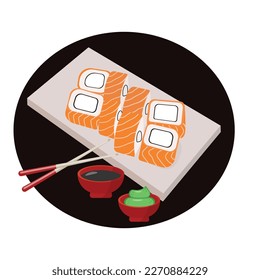 Japanese food. Sushi fish rolls. Japanese sushi. Vector illustration
