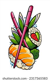japanese food sushi illustration vector design