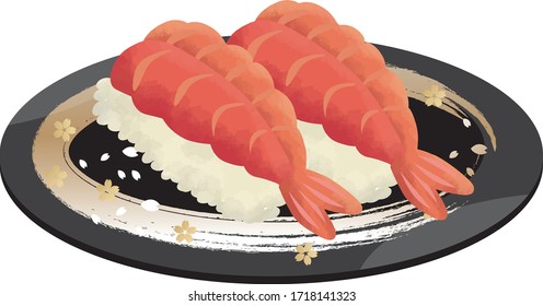 Japanese food sushi illustration, watercolor style on a white background