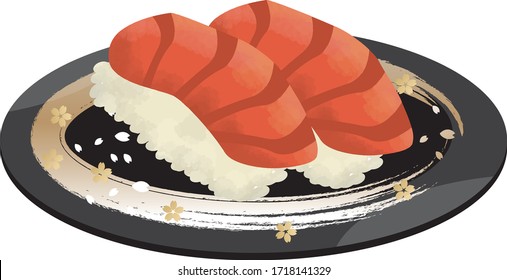 Japanese food sushi illustration, watercolor style on a white background