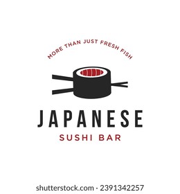 Japanese food sushi logo with crossed chopsticks. Logo for restaurant, business, bar.