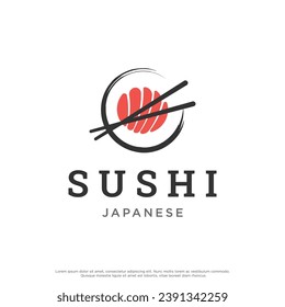 Japanese food sushi logo with crossed chopsticks. Logo for restaurant, business, bar.