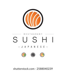 Japanese food sushi restaurant logo design vector illustration.