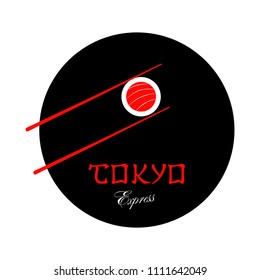 Japanese food. Sushi Roll. Chinese chopsticks. Sushi vector