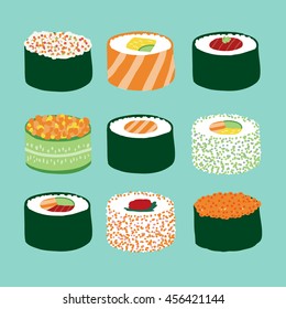 Japanese Food : Sushi Roll. Vector illustration.