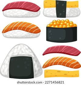Japanese food with sushi set illustration