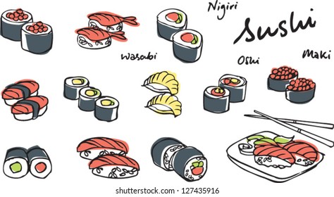 Japanese food - sushi vector illustration