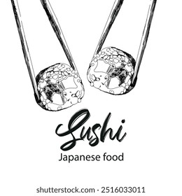 Japanese food. Sushi vector illustration. Logo for a restaurant. Black and white color