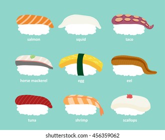 Japanese Food : Sushi. Vector illustration.