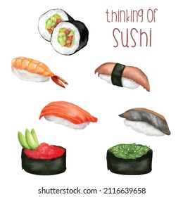 Japanese Food. Sushi Vector with Isolated White Background