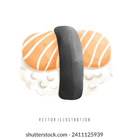 Japanese food, Sushi in Watercolor Style.Vector illustration