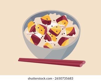 Japanese food, sweet potato rice illustration