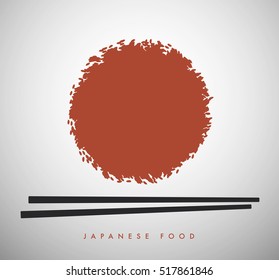 Japanese food symbol. Red rice and sticks. Good for logo.