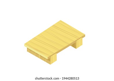 Japanese food table wooden vector Illustration on white Background