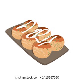 Japanese food takoyaki. Asian dish, vector realistic illustration.