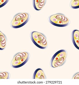 japanese food theme Ramen noodles , cartoon seamless pattern background