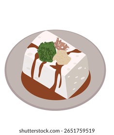 Ilustração japonesa de tofu alimentar. Comida japonesa Prato de tofu