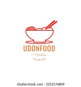 japanese food udon noodle spice bowl delicious lines logo design vector icon illustration template