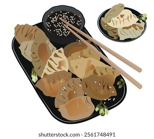 Japanese food vector design gyoza which is similar to Chinese dumpling food