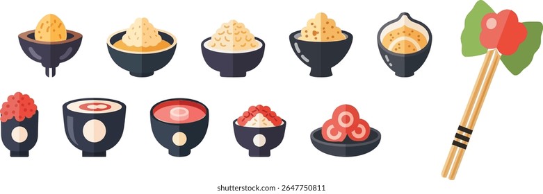 Japanese Food Vector Icon Set Illustration