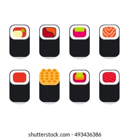 Japanese food vector icons set. Different sushi icons illustration
