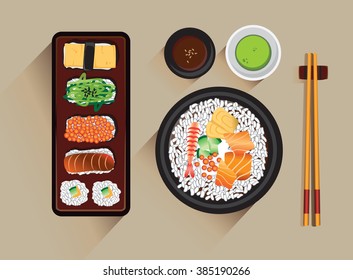  Japanese food Vector Illustration.