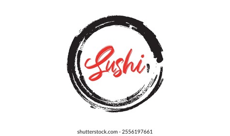 Japanese food. Vector illustration of sushi and sushi chopsticks. Sushi banner for restaurant. Black and white style.