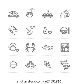 japanese food vector line icons, minimal pictogram design, editable stroke for any resolution