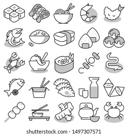 Japanese Food Web Vector Thin Line Icon Set