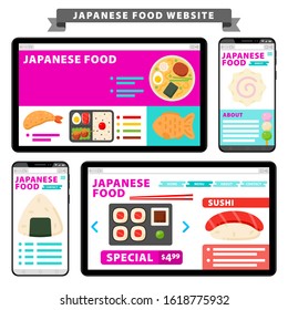 Japanese food website in flat style for your cuisine projects or food publications.