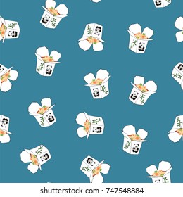 japanese food wok noodles box vector doodle seamless pattern