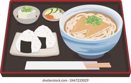 Japanisches Essen_Nudeln
Kitsune Udon Set (Reiskugelset)

Udon und Reisball mit gebratenem Tofu