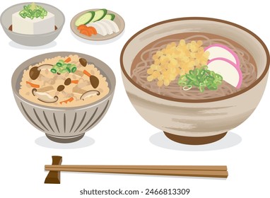 Japanese food_noodles
Soba set meal (cooked rice set)

Set of buckwheat with fried tempura and cooked rice