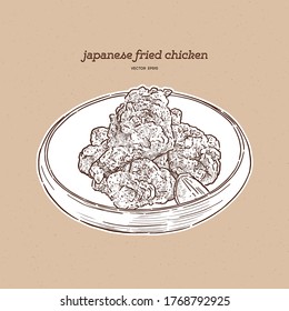 Japanese food,Karaage,Fried chicken japanese style. Hand draw sketch vector.