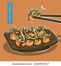 Comidas japonesas
Takoyaki es un alimento de la región de Kansai en Japón. en forma de Pequeñas bolas con un diámetro de 3-5 cm hechas de masa de harina de trigo rellena con trozos de pulpo en el interior