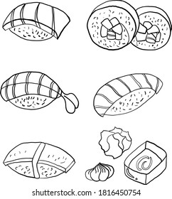 Japanese food,Sushi set vector illustration for printing on background.